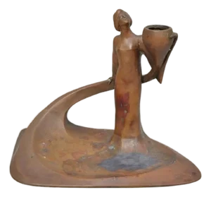 Antique Art Nouveau Austrian Bronze Woman Figural Sculpture Candlestick Holder