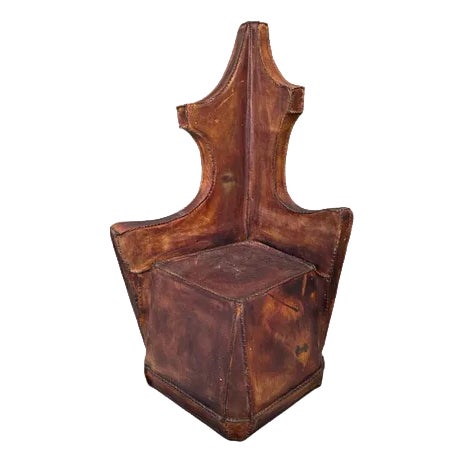 Vintage Architectural Leather on Wood Chair For Sale