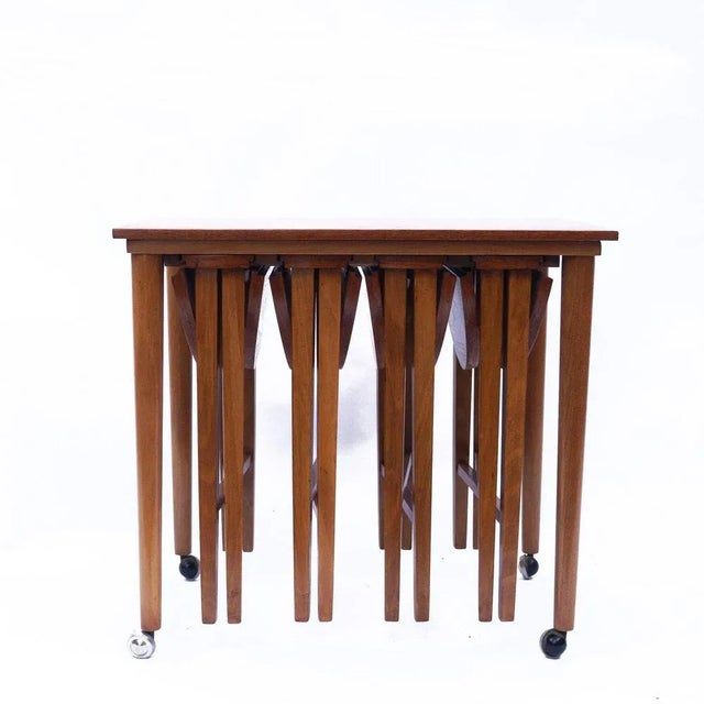 Vintage Nesting Teak Tables attributed to Poul Hundevad for Novy Domov, 1960s, Set of 5 For Sale - Image 3 of 9