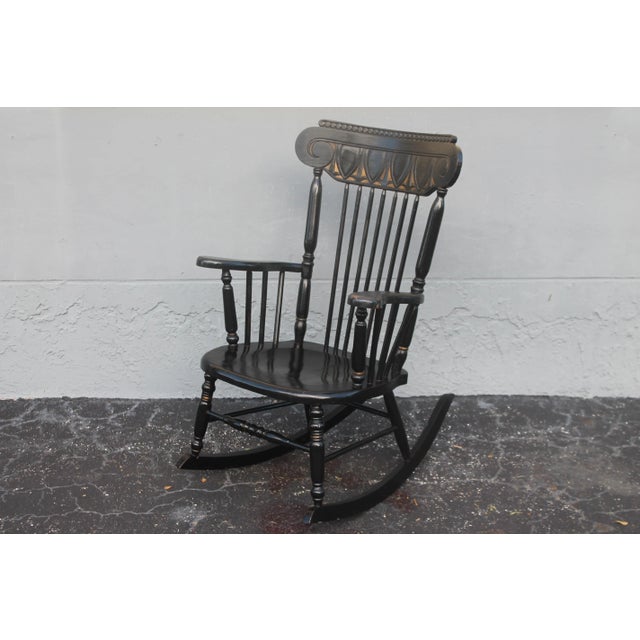 1920's Neoclassical Style Carved Wood Ebonized With Gilt Rocking Chair For Sale - Image 12 of 13