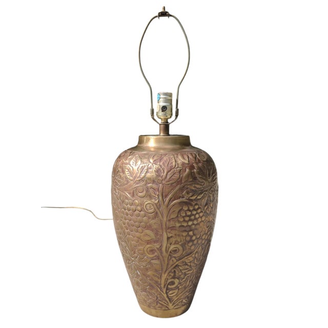 Early 20th Century Brass Repousse Table Lamp For Sale - Image 9 of 10
