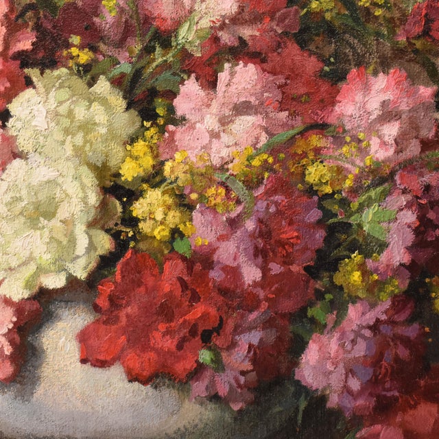 Maurice Alfred Decamps, Still Life with Carnations and Mimosa, Oil on Canvas, 20th Century For Sale - Image 6 of 11