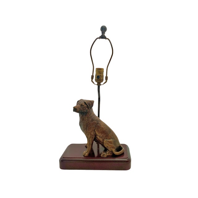 Bronze Late 20th Century Figural Golden Retriever Dog Table Lamp, Metal on Wood Base With Shade, 21.5"h For Sale - Image 8 of 12