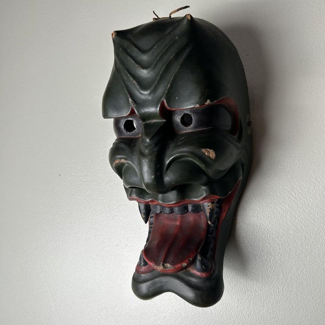 Wood Antique Japanese Noh Theater Mask For Sale - Image 7 of 18