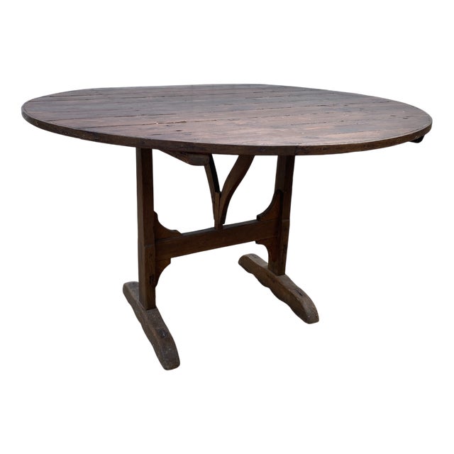 Antique Round Winemaker's Target Folding Table with Tilting Top, 1890s For Sale