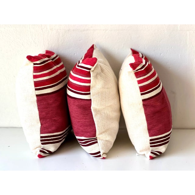 Crimson & Beige Fabric Cushion For Sale - Image 6 of 12