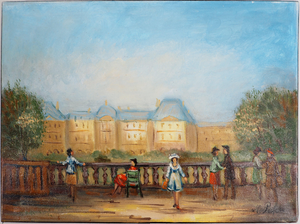 Michel Pabois, Paris, Day in the Luxembourg Garden, Original Oil on Canvas