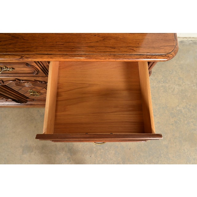 Brown Thomasville French Regency Louis XVI Carved Walnut Lighted Breakfront Bookcase Cabinet For Sale - Image 8 of 17