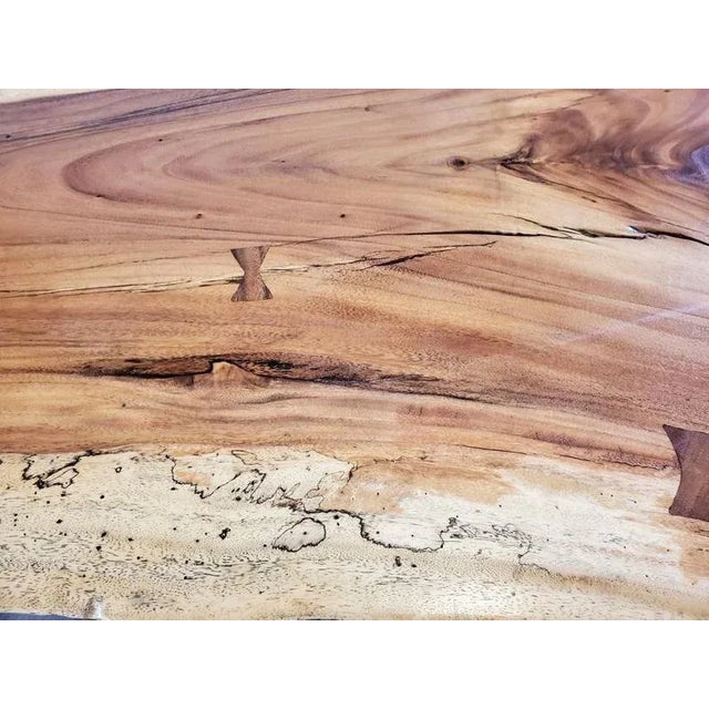 Early 21st Century Rustic Industrial Modern Natural Live Edge Highly Figured Spalted Ash Wood Slab Dining Table After George Nakashima For Sale - Image 5 of 12
