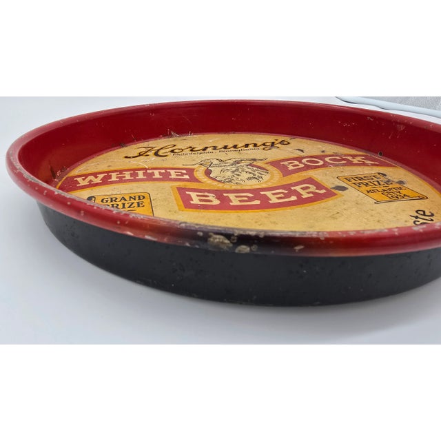 Metal Vintage Hornung's White Bock Beer Metal Tray Round Philadelphia For Sale - Image 7 of 11