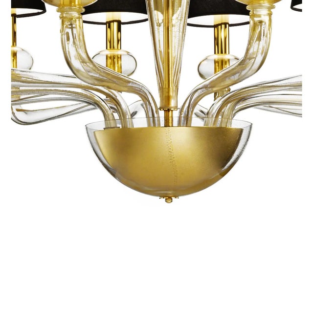 Mid-Century Modern Minimalist Modern Linear Murano Glass Chandelier With Gold Leaf Accents For Sale - Image 3 of 5