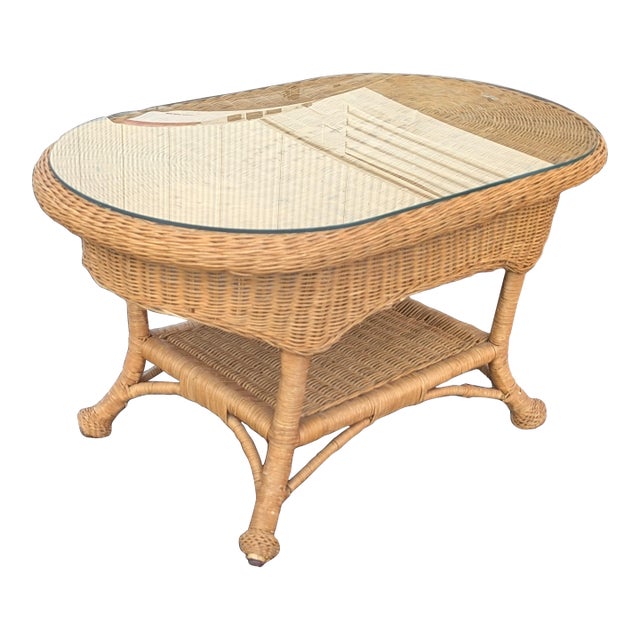 Vintage Wicker Coffee Table Circa 1980s For Sale