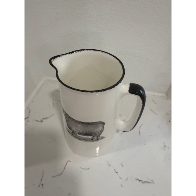 Vintage White Jug / Pitcher With a Sheep on Both Sides With Black Trim From England For Sale In Dallas - Image 6 of 9