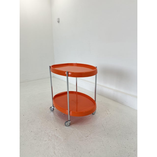 Space Age Chrome Serving Trolley with Orange Plastic Trays, 1970s For Sale - Image 4 of 7
