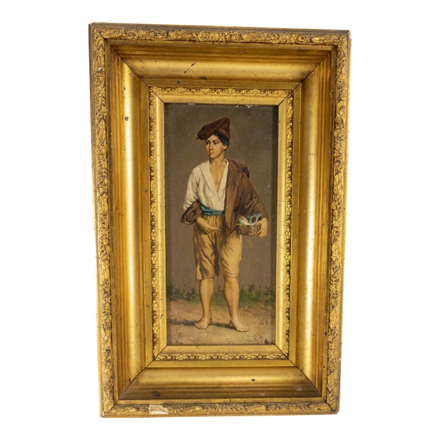 19th Century Italian Oil Painting on Wood Panel of a Young Merchant For Sale