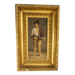 19th Century Italian Oil Painting on Wood Panel of a Young Merchant