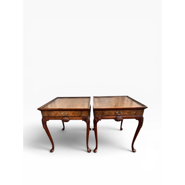 1960s 1960s Pair of Baker Furniture French Provincial Burl Walnut Side Tables For Sale - Image 5 of 12