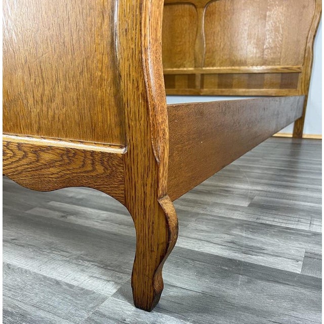 Vintage French Louis XVI Style Oak Double Bed Frame with Carved Headboard For Sale - Image 10 of 12