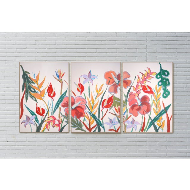 2026, Tropical Garden, Lush Flowers Large Triptych, Acrylic Paint on Watercolor Paper by Romina Milano For Sale - Image 11 of 11
