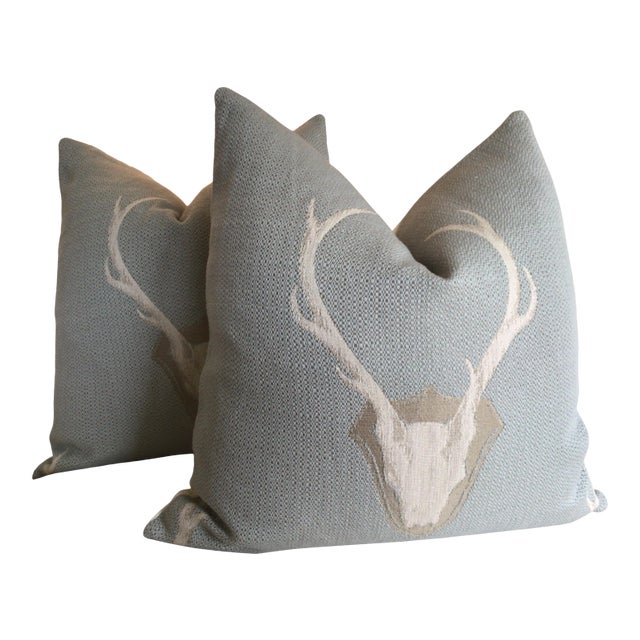 Uncle Buck Cloud Blue Antler Pillows - a Pair For Sale