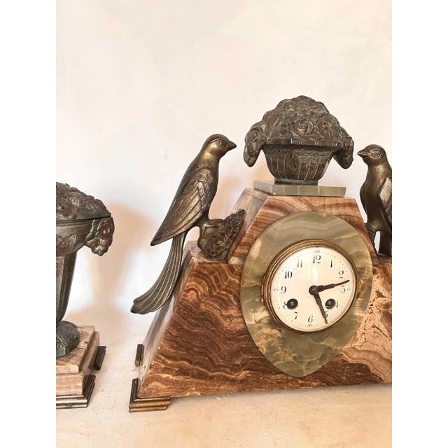 Art Deco Clock with Cassolettes in Marble, Set of 3 For Sale - Image 15 of 17