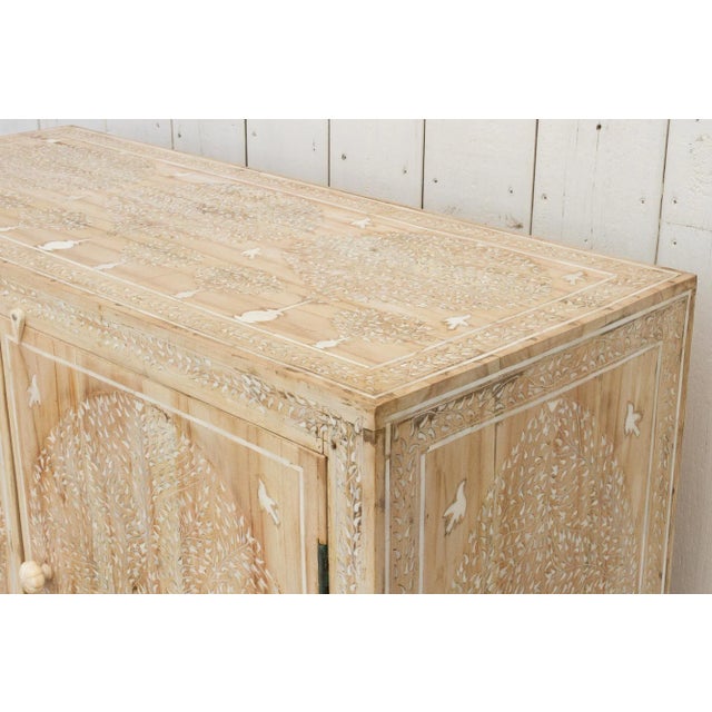 Tan Indian Inlay Tree of Life Bleached Wood Cabinet For Sale - Image 8 of 10