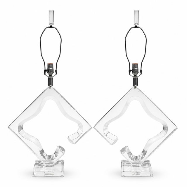 Van Teal Lucite Diamond Table Lamps - A Pair For Sale
