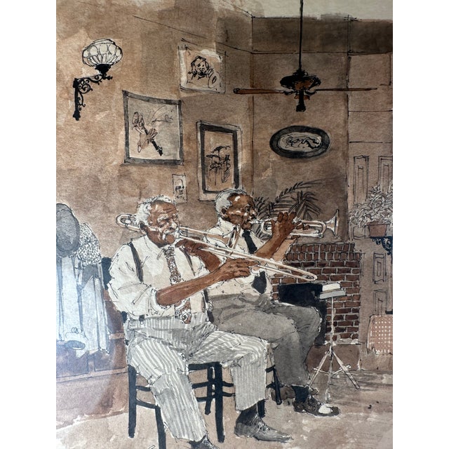 Mid-Century Original Watercolor Jazz Musicians, Signed For Sale - Image 9 of 11