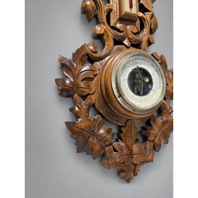 Black Forest Style Carved Aneroid Barometer and Thermometer, C. 1890 For Sale In Providence - Image 6 of 9