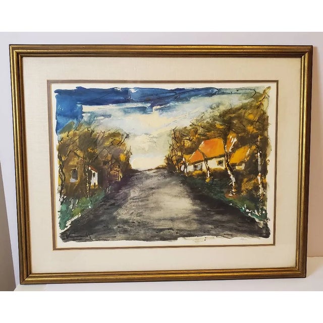 Baby Blue Mid 20th Century Pair of Maurice De Vlaminck Limited Edition Village Road Prints — Framed, Numbered, Vintage French Editions For Sale - Image 8 of 17
