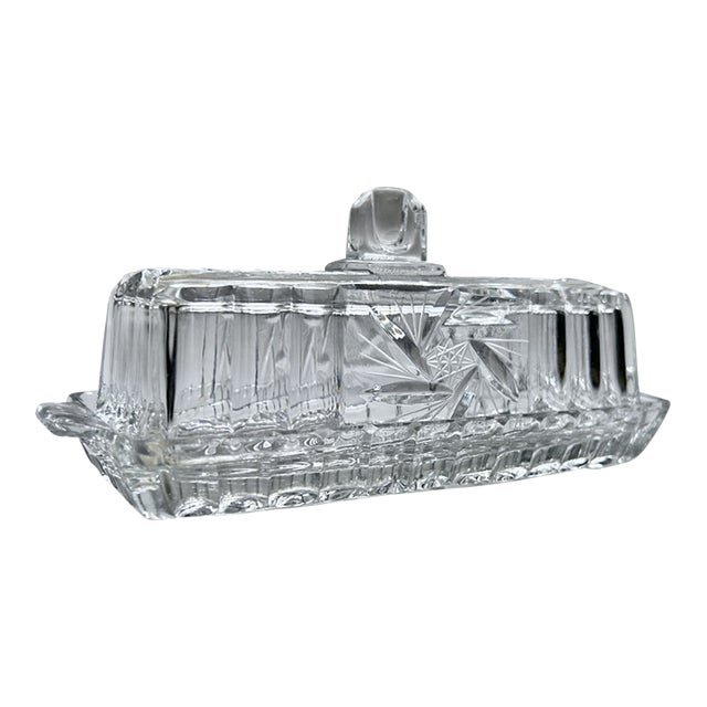 Vintage Federal Glass Co. Style Covered Cut Glass Butter Dish For Sale