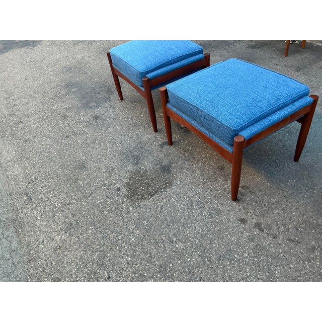 Mid Century Ottomans With Walnut Finish For Sale - Image 11 of 12