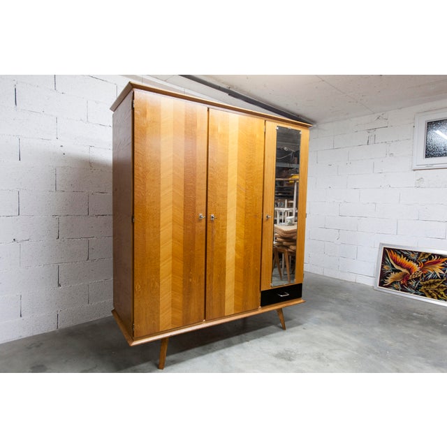 French Wardrobe with Compass Legs, Doors, Mirror and Drawer, 1960s For Sale - Image 13 of 18