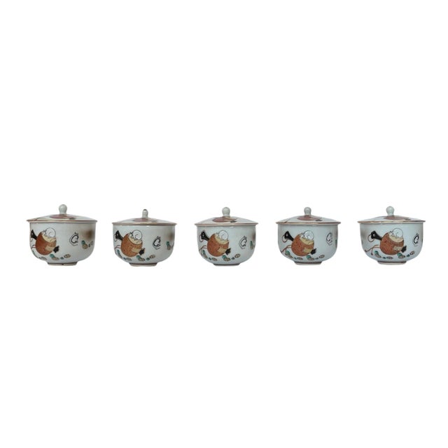 Mid-20th Century “Mouse and Cheese” Japanese Tea Cups - Set of 5 For Sale - Image 9 of 9
