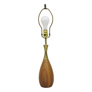 Vintage Tony Paul Mid Century Modern Sculpted Walnut & Brass Small Table Lamp For Sale