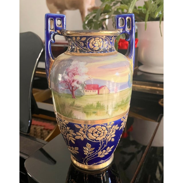 Asian Antique Antique Early 1900s Nippon Porcelain Hand Painted Vase For Sale - Image 3 of 16