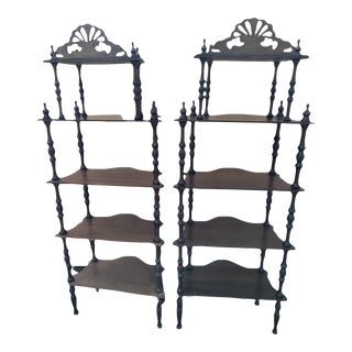 1970s Vintage 5 Shelf Walnut Etageres - a Pair For Sale