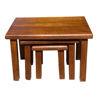 Vintage Arts and Crafts Solid Wood Nesting Tables With Tuned- Set of Three For Sale