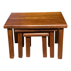 Vintage Arts and Crafts Solid Wood Nesting Tables With Tuned- Set of Three