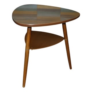 Cocktail Tripod Table in Formica Teak Look with Shelf, 1960s For Sale