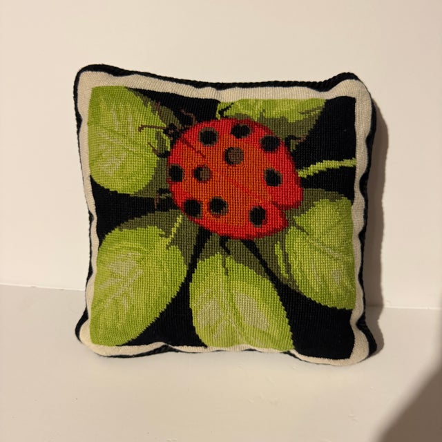 Mid 20th Century Needlepoint Pillow of a Lady Bug For Sale - Image 4 of 8