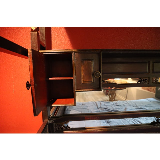 Ornate Hand Carved Chinese Canopy Wedding Bed With Mirrored Sideboard For Sale - Image 13 of 15