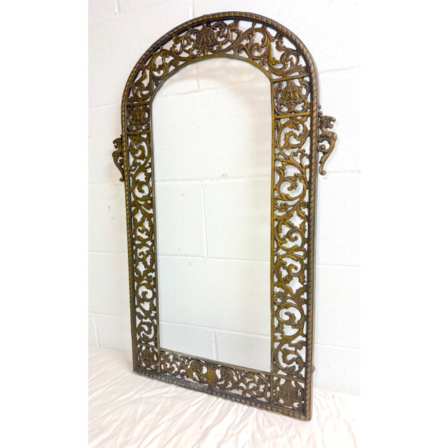 Victorian Large Antique Solid Gold Gilt Bronze Oscar Bach Reticulated Ornate Wall Mirror For Sale - Image 3 of 14