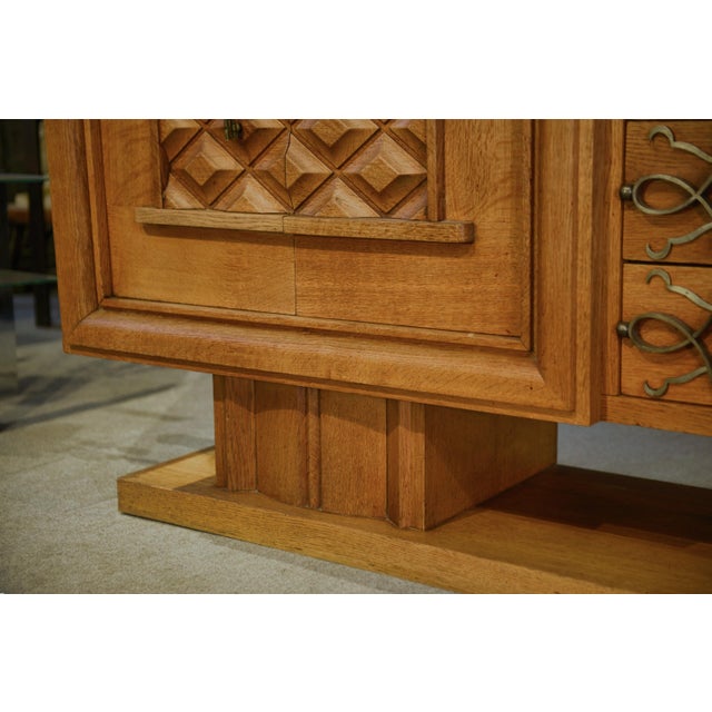 Art Deco Oak and Wrought Iron Sideboard by Léon and Maurice Jallot, 1940s For Sale - Image 11 of 16