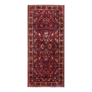 1920s Red Medallion Antique Persian Sarouk Rug 4'7" X 10'0" Handknotted Wool Carpet For Sale