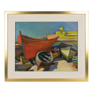 Old Boats in Provence, Oil on Canvas Painting by Felix Eugene Bellenot, Circa 1930