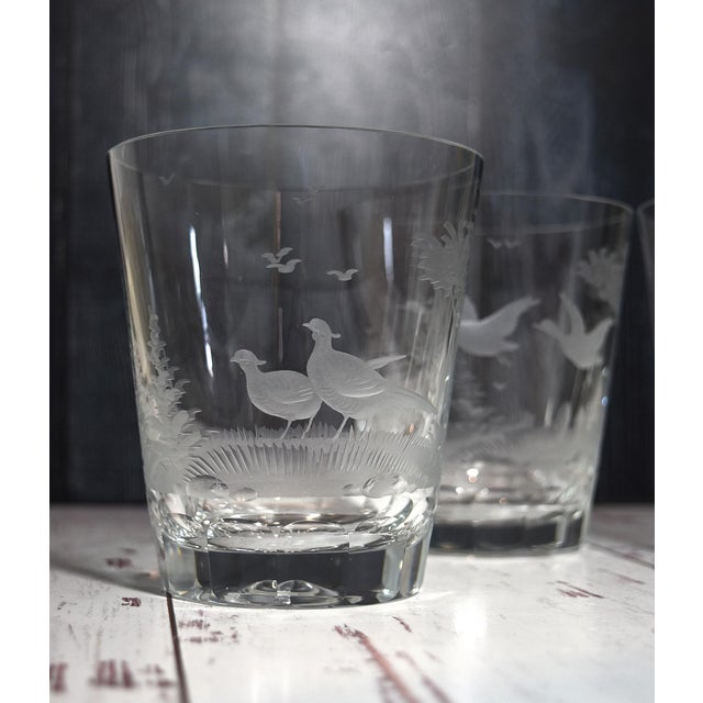 American Mid 20th Century American Etched Animal Queen Lace Crystal Double Old Fashioned Glasses - Set of 4 For Sale - Image 3 of 15