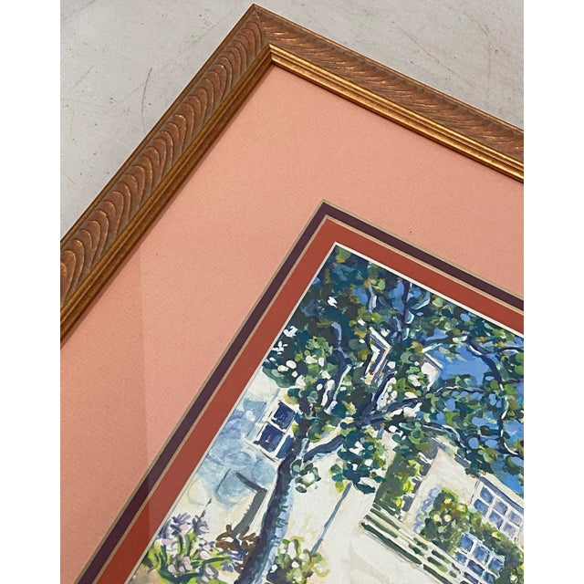 Late 20th Century Vintage "Backyard Pool" Original Gouache Painting by Dosne For Sale - Image 5 of 13