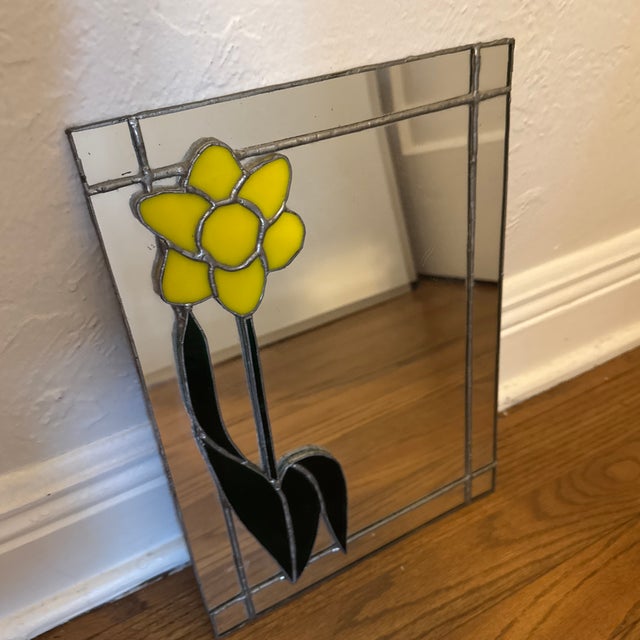 Late 20th Century Vintage Daffodil Stained Glass Mirror For Sale - Image 5 of 7