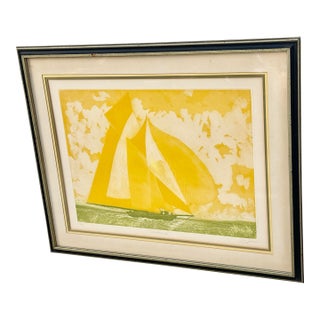 Vintage MCM Framed Color Etching Titled “Westbound” For Sale